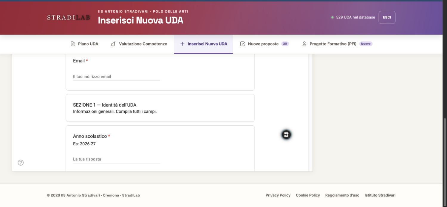 Vista reale del modulo Inserisci Nuova UDA aperto nel portale